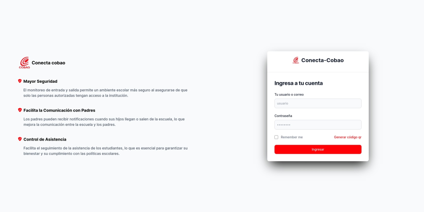 Página de inicio de conecta cobao